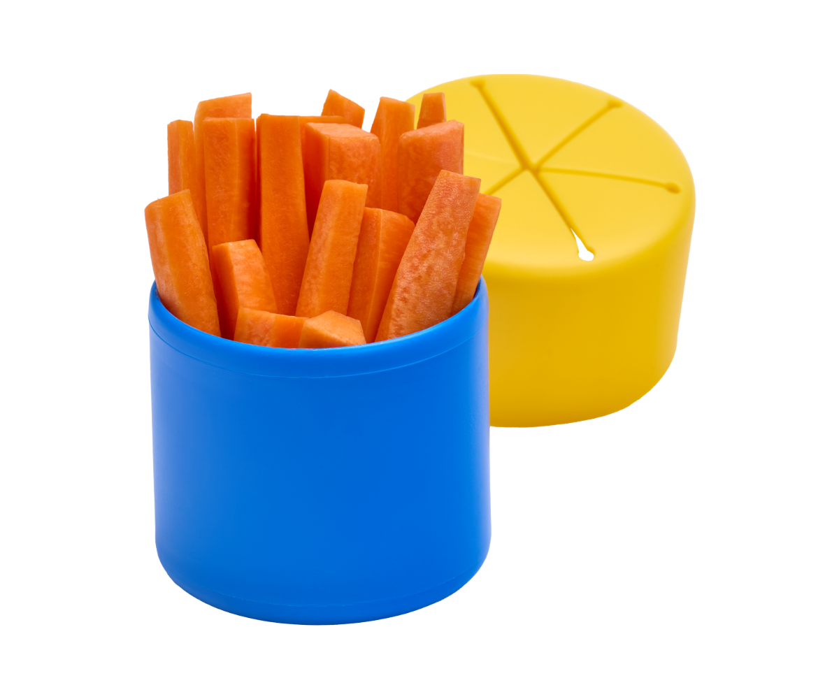 Carrot sticks are in a snack cup.